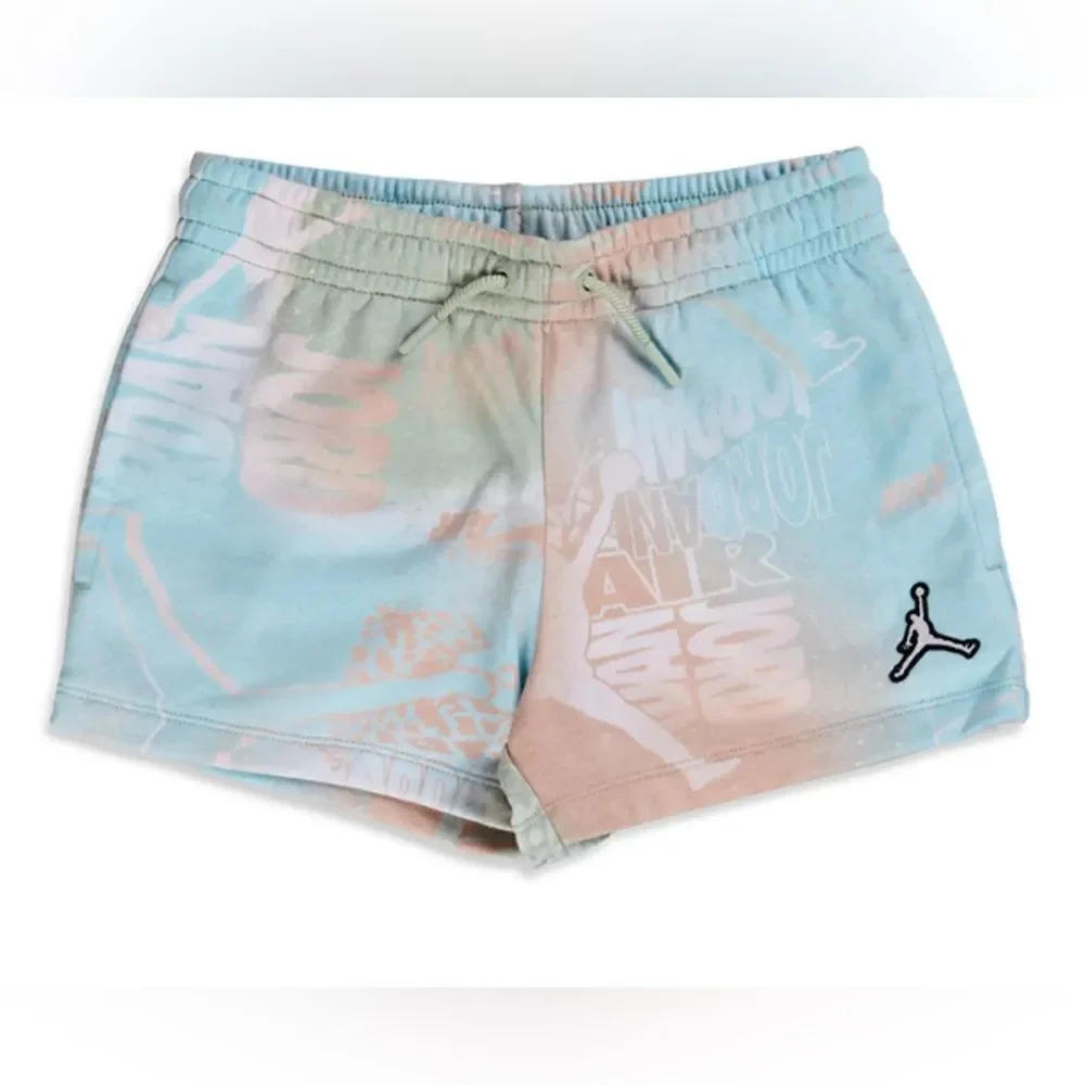 NWT Jordan Girls Short Set Blue Green Tie Die Tee & Shorts Athletic- Size Medium
